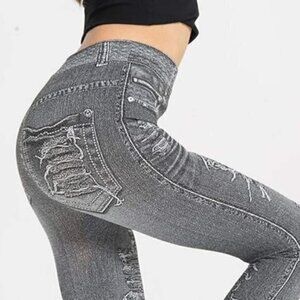 🛍️2 for $25 Sale🛍️ Faux Denim Jean Leggings‎ Slim Stretch FLEECE LINED XXS NEW